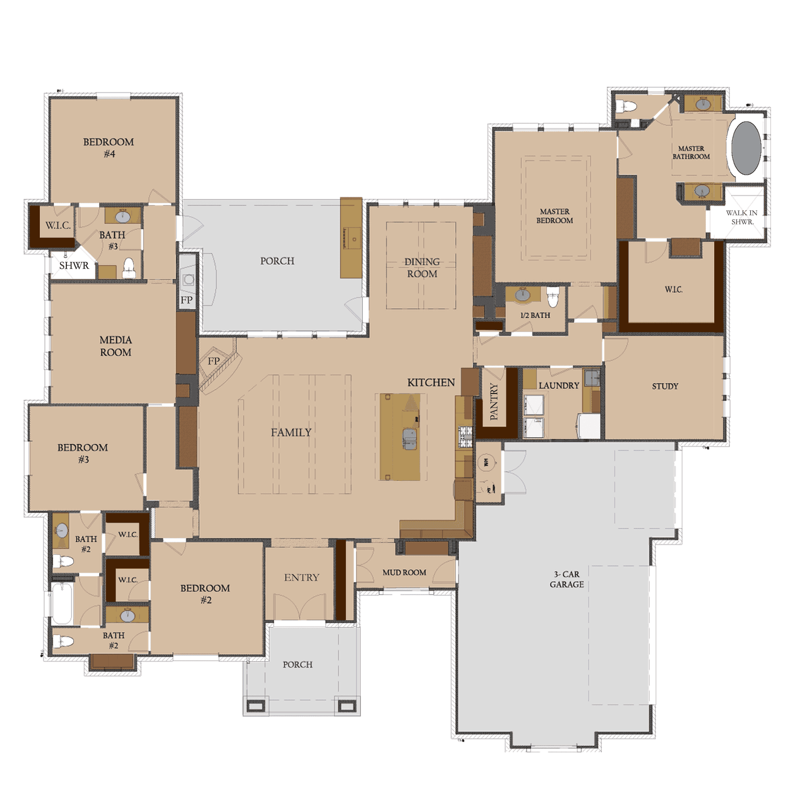 Architectural blueprint floor plan design of The Angelina custom home