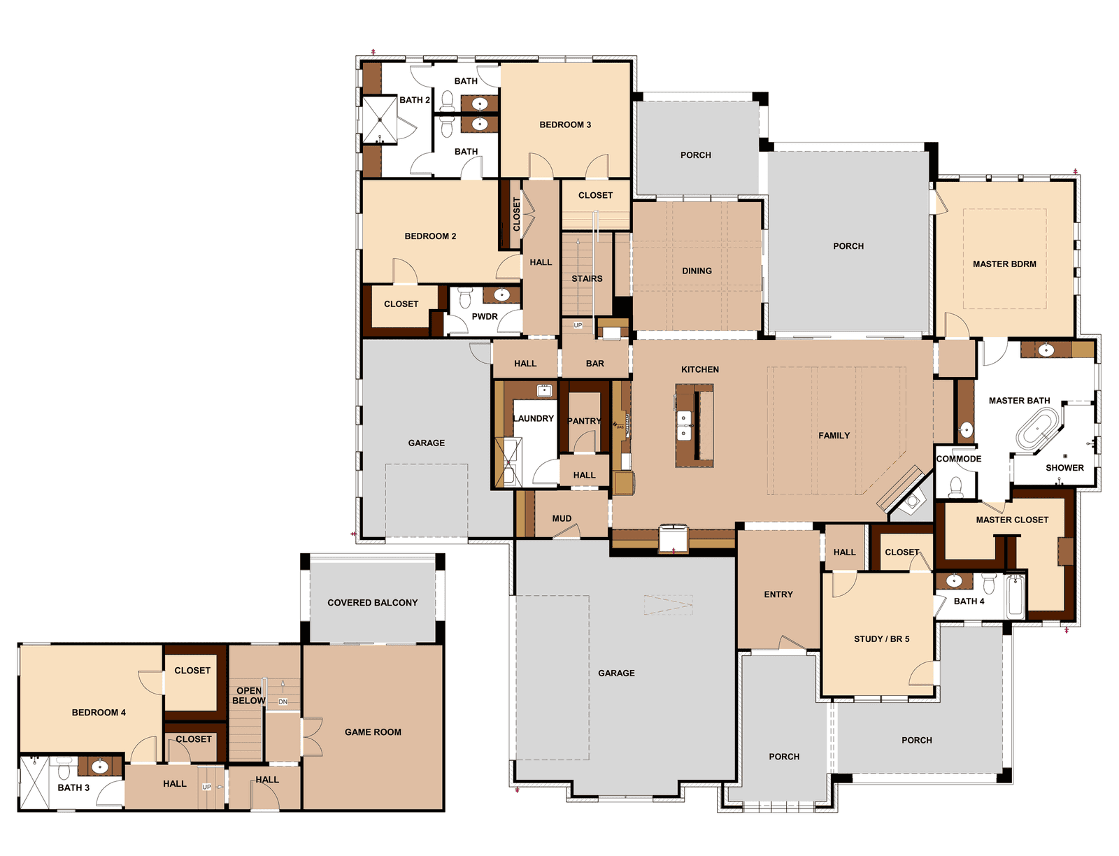 Architectural blueprint floor plan design of The Brazos custom home