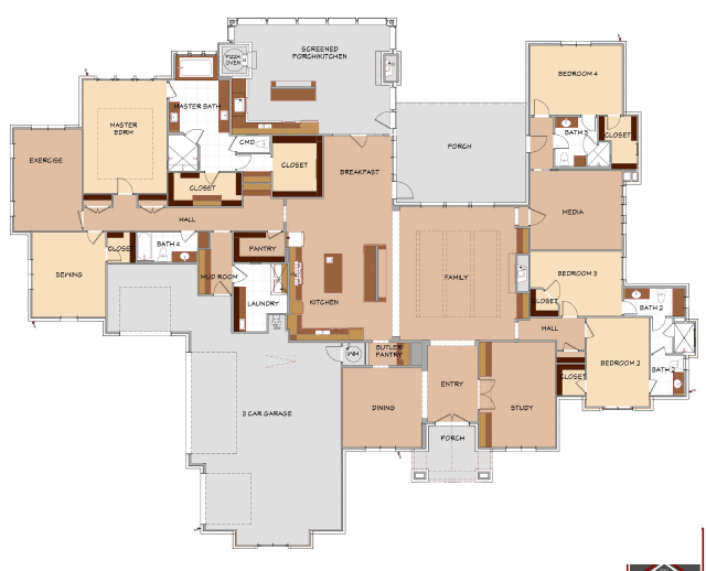 Architectural blueprint floor plan design of The Comal custom home