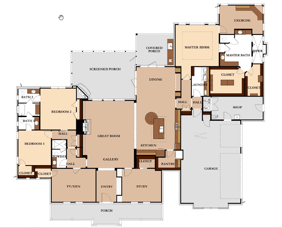 Architectural blueprint floor plan design of The Medina custom home