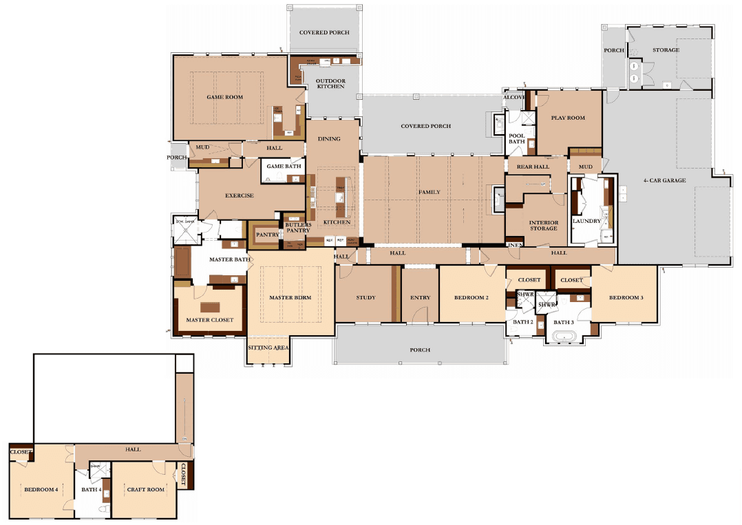 Architectural blueprint floor plan design of The Neches custom home