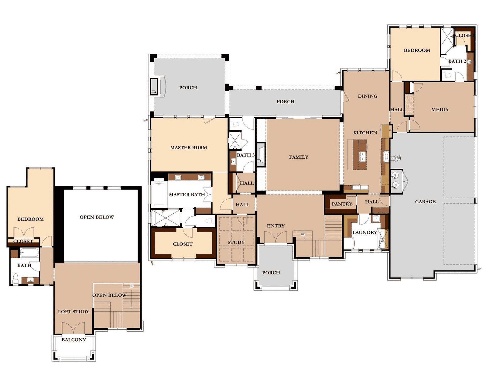 Architectural blueprint floor plan design of The Sabine custom home