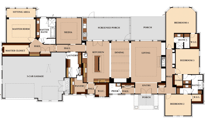 Architectural blueprint floor plan design of The San Antonio custom home