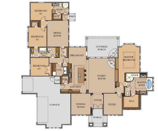 Architectural blueprint floor plan design of The Sonora custom home